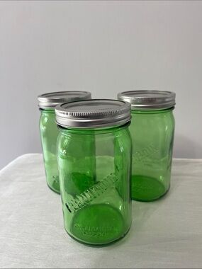 Set of 3 Bernardin Green Glass Heritage Mason Jars (Quart / 1L)